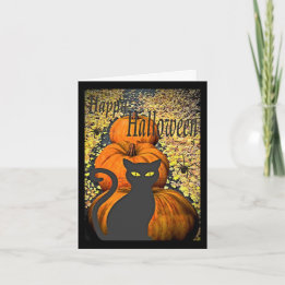 Svart katt Halloween-välkomstkort Kort