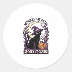 Svart Katt Halloween Vintage Gravyr Pumpa Katt Runt Klistermärke