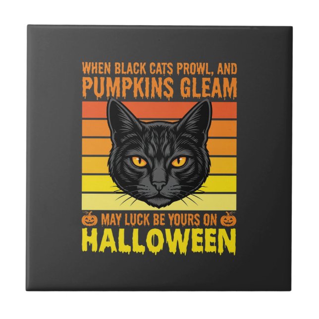 Svart Katt Halloween Vintage Pumpa Grafik Kakelplatta (Framsidan)
