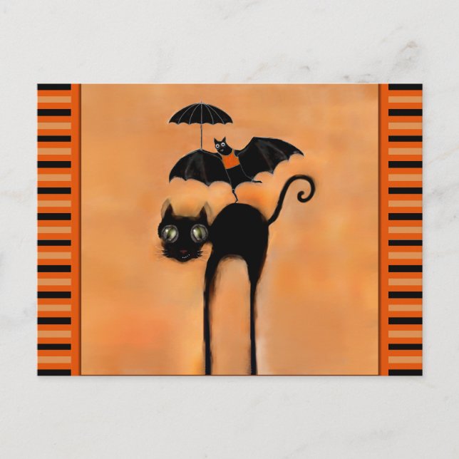 Svart katt Halloween Vykort (Framsida)