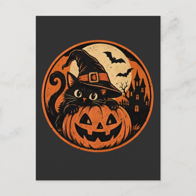 Svart katt Halloween  Vykort (Framsida)