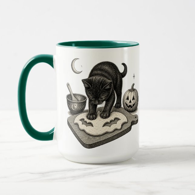 Svart katt Halloweenbakning Mugg (Vänster)