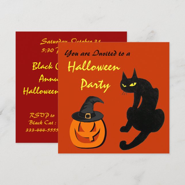 SVART KATT HALLOWEENFEST INBJUDNINGAR (Fram/baksida)