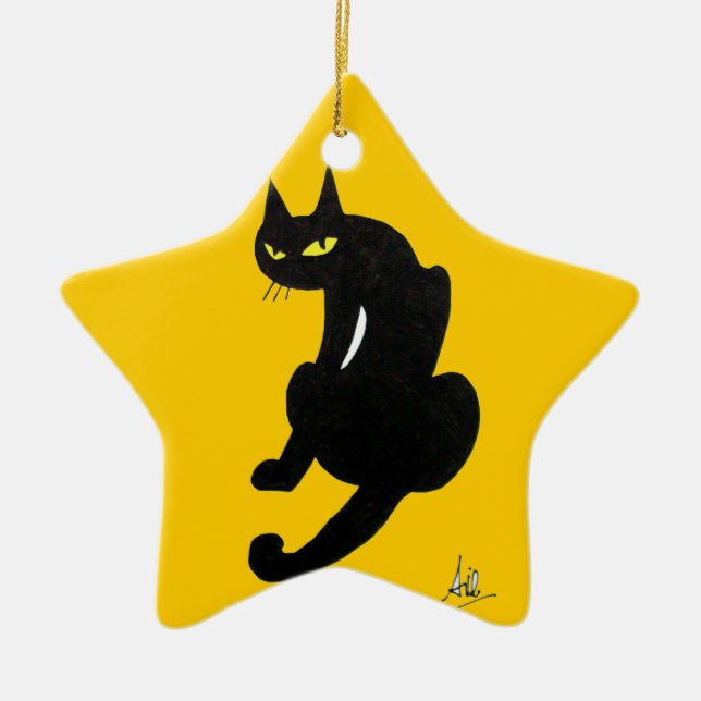 SVART KATT HALLOWEENFEST JULGRANSPRYDNAD KERAMIK (Framsidan)