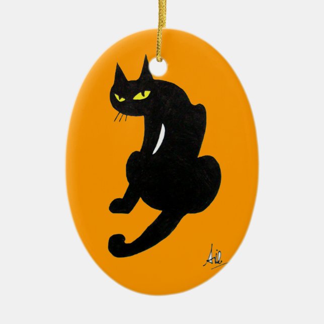 SVART KATT HALLOWEENFEST JULGRANSPRYDNAD KERAMIK (Framsidan)