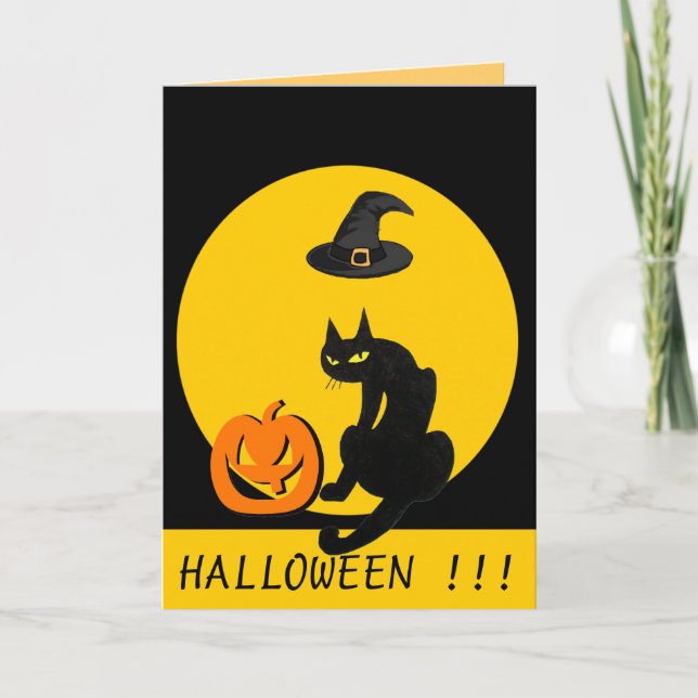 SVART KATT HALLOWEENFEST KORT (Framsida)