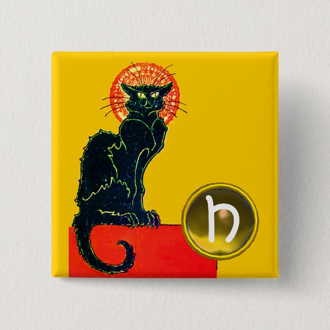 SVART KATT HALLOWEENFEST MONOGRAM KNAPP (Framsida)