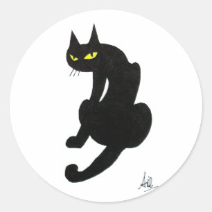 SVART KATT HALLOWEENFEST RUNT KLISTERMÄRKE
