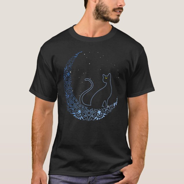 Svart katt halvmåne presentidé för kattälskare t shirt (Framsida)