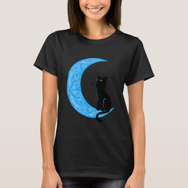Svart Katt Halvmåne Sailor Mamma T Shirt (Framsida)