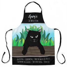 Svart katt hänger på stängsel, affärstema, stor