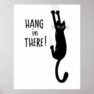 Svart katt Hanging på - håll dig där! Poster
