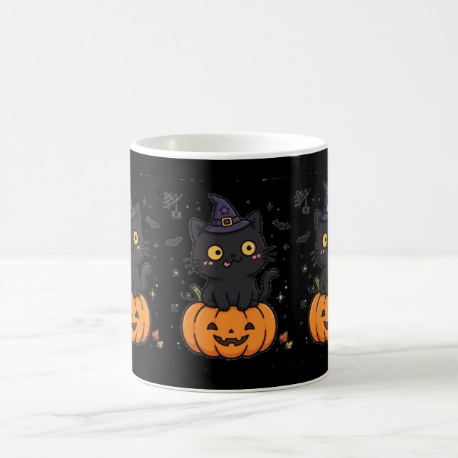 Svart Katt Häxa Hatt Halloween Kaffe Mugg (Center)