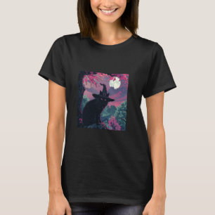Svart Katt Häxa Hatt Körsbärsblommor T Shirt