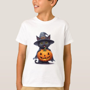 Svart Katt Häxa Hatt Pumpa Halloween Dekoration 🎃 T Shirt