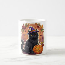 Svart Katt Häxa Hatt Pumpa Halloween Mugg