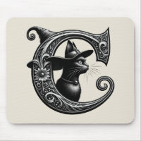 Svart Katt Häxa Häxig Bokstav C Anpassad Initial