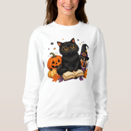 Svart katt häxa lärare Halloween pumpafält T Shirt