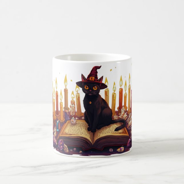 Svart Katt Häxa Mugg | Magisk Halloween Kaffe Kopp (Center)