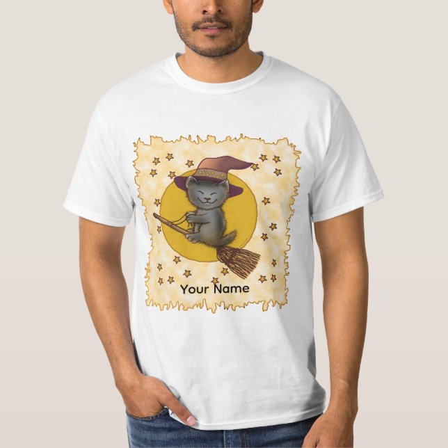 Svart Katt Häxa t-shirt (Framsida)