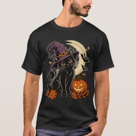Svart katt-häxa Vintage Halloween T-Shirt