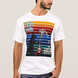 Svart Katt-häxkonst Potion Retro Skalle-illustrati T Shirt