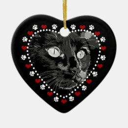 Svart katt Helgdag Dubbla Sided Heart Ornament