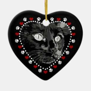 Svart katt Helgdag Dubbla Sided Heart Ornament