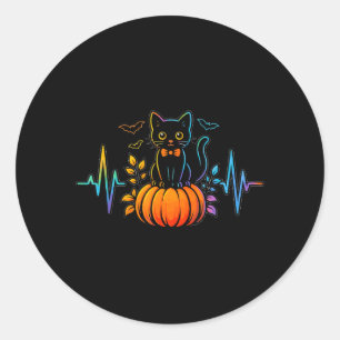 Svart Katt Hjärtats Halloween-pumpa för Kvinnor Runt Klistermärke