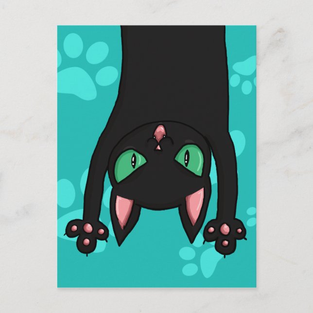 Svart katt hoppar ut vykort (Framsida)