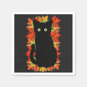 Svart katt, Höst löv mönster, Halloween roligt Pappersservett