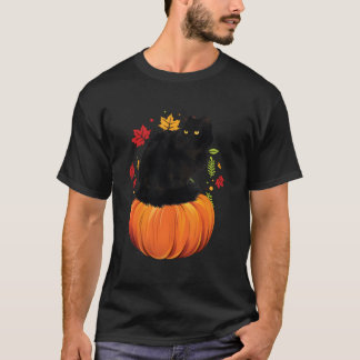 Svart Katt Höst Säsong Pumpa Tacksgiving  T Shirt