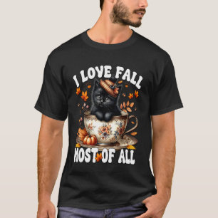Svart Katt Höststämning för Kattmamma Jag Älskar H T Shirt