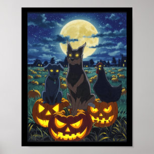 Svart Katt Hund Kyckling Halloween Pumpa Kuslig Poster