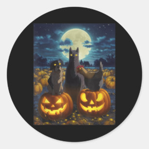 Svart Katt Hund Kyckling Halloween Pumpa Kuslig Runt Klistermärke