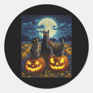 Svart Katt Hund Kyckling Halloween Pumpa Kuslig Runt Klistermärke