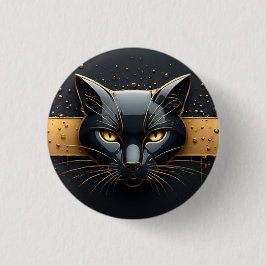 Svart katt huvud med guld dropp design 🐈 knapp