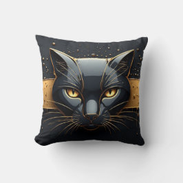 Svart katt huvud med guld dropp design 🐈 kudde