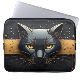 Svart katt huvud med guld dropp design 🐈 laptop fodral