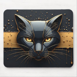 Svart katt huvud med guld dropp design 🐈 musmatta