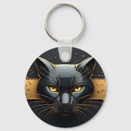 Svart katt huvud med guld dropp design 🐈 nyckelring