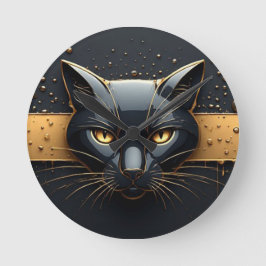 Svart katt huvud med guld dropp design 🐈 rund klocka