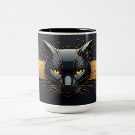 Svart katt huvud med guld dropp design 🐈 Två-Tonad mugg