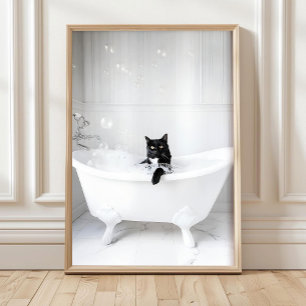 Svart katt i badkar Tryck, Badrumsdekor, Badkar Poster