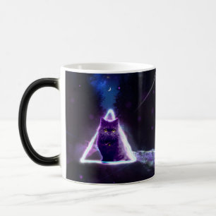 Svart katt i blå neon hipster triangel magisk mugg