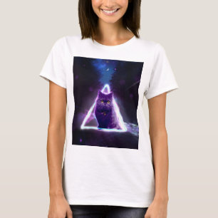 Svart katt i blå neon hipster triangel t shirt