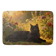Svart katt i blommor I