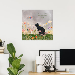 Svart katt i blommor poster