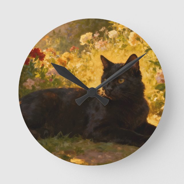 Svart katt i blommorna I Rund Klocka (Framsida)
