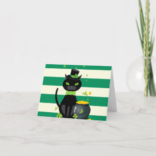 Svart katt i bukhinna och hatt med grönt schrock tack kort
